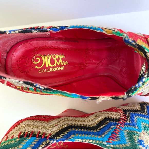 Mona Mia Lori Red Multi Rainbow Peeptoe‎ Wedges Women's Sandals Boho Size 8 - Picture 5 of 9